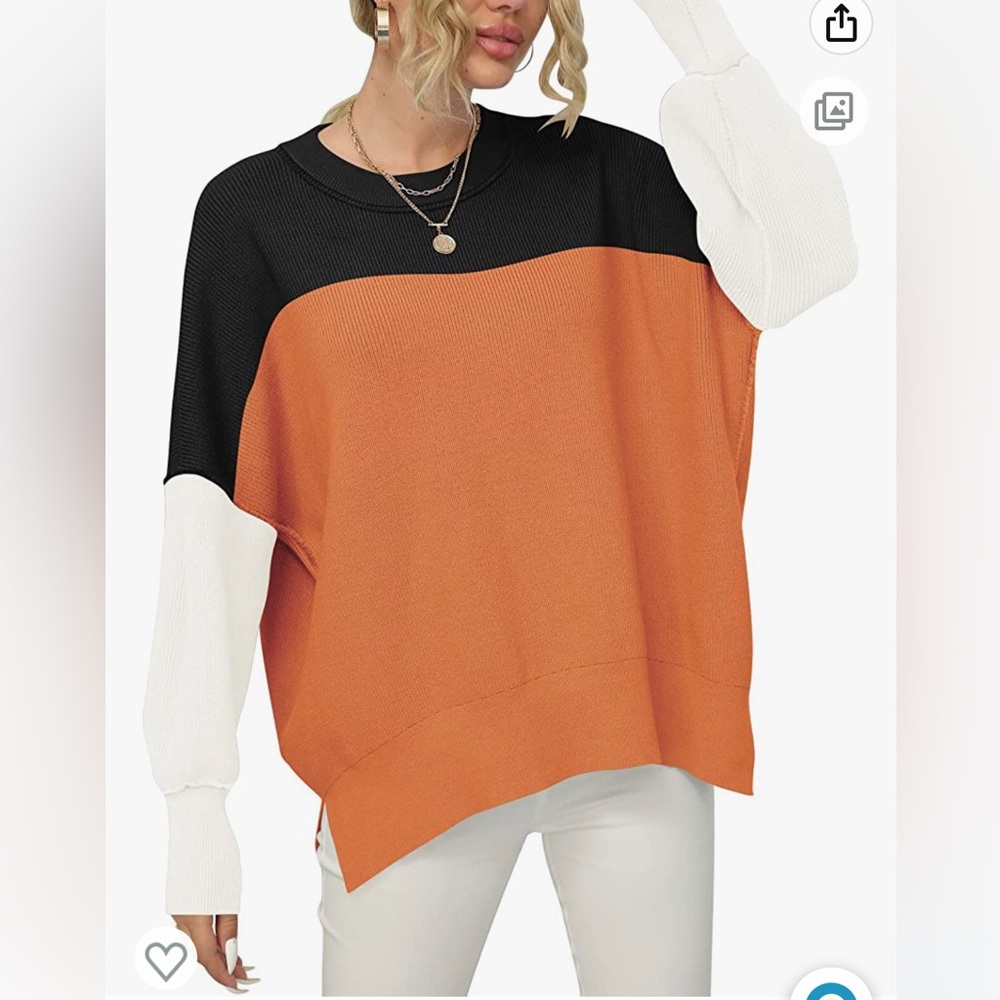 Anrabess Women Crewneck Batwing Sleeve Oversized Side Slit Ribbed Knit Sweater